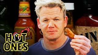 Gordon Ramsay Savagely Critiques Spicy Wings  Hot Ones [upl. by Anaiad]