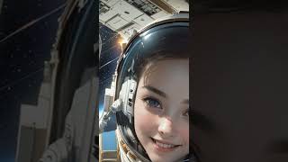 Space station young cute beautiful woman in space suit spacewalking [upl. by Wilona246]