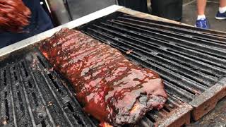 STREET FOOD  PAINTING BBQ RIBS WITH BBQ SAUCE  BRITISH STYLE [upl. by Nosecyrb]