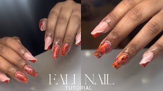 Fall nail tutorial  encapsulated glitter acrylic nails  abstract nail art [upl. by Xylon]