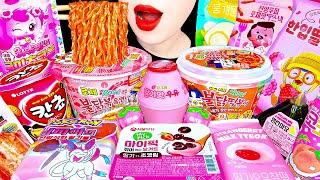 ASMR MUKBANG  PINK💗CONVENIENCE STORE FOOD FIRE NOODLE RAMEN GIMBAP DESSERTS SNACK JELLY EATING 먹방 [upl. by Olsson]