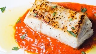 The Best Seared Sea Bass with Roasted Red Pepper Sauce  SAM THE COOKING GUY [upl. by Ynogoham]