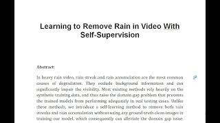 Learning to Remove Rain in Video With Self Supervision [upl. by Ellehcram]