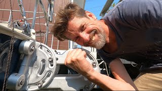 028 Windpilot pacific wind vane self steering installation on aluminum Koopmans 36 sailboat part 3 [upl. by Asital]