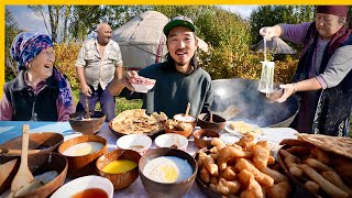 Kyrgyzstan Nomad Village Food 🇰🇬 Lamb Samsa  Beef Manti  Traditional Dairy Food [upl. by Stevana]