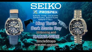 Seiko King Turtle Dark Manta Ray SRPF77 unboxing and Razorwire from Uncle Straps bracelet upgrade [upl. by Kaila]