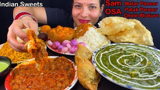 Eating Spicy🔥 Matar Paneer Palak Paneer Chole Bhature Chowmin Rasgulla Gulab Jamun Eating Show [upl. by Arvonio]