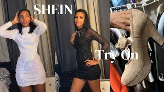 My first time trying on SHEIN dresses  holiday party mini haul  modest but glam [upl. by Sutniuq115]