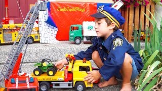 Big Toy Trucks Surprise Unboxing by Police 2 Bruder Fire Engines Garbage Trucks  JackJackPlays [upl. by Edyth]