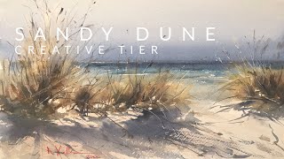 Watercolor Seascape Demonstration  Sandy Dune Watercolor Painting  Graded Wash  Wet into Wet [upl. by Milzie]