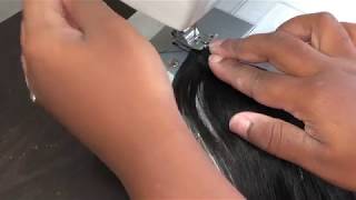 How to make a frontal wig with a sewing machine and attach elastic band Part 2 [upl. by Dominus]