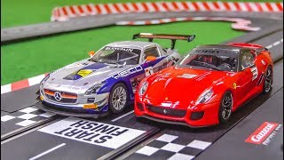 Carrera slotcar Racetrack gets unboxed Mercedes SLS Ferrari 599XX [upl. by Cadel217]