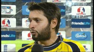 Shahid Afridi Man Of The Match Interview  Hampshire v Sussex FLT20 270611 [upl. by Anirehc]