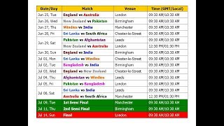 World Cup 2019 Schedule amp Time Table Cricket [upl. by Weiman]