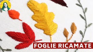 ricamo foglie autunnali  SCHEMA DA RICAMO GRATIS  ricamo a mano [upl. by Elwee]