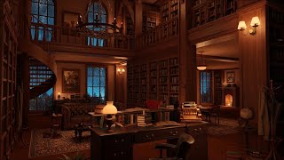 Cozy Library Room  Thunder amp Rain Sounds Crackling Fireplace  10 Hours [upl. by Rochella]