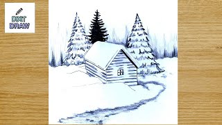 Ein HAUS in Winterlandschaft zeichnen lernen  DIXIT DRAW [upl. by Delcina121]