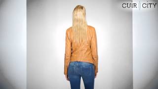 Blouson Cuir Zippé Femme Oakwood  Marina 2 Cognac [upl. by Nerland]