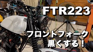 フロントフォークを黒くする！【FTR223】オイルシールも交換。フロントフォークオーバーホール。MOTULモチュール FORK OIL FACTORY LINE 10番 [upl. by Korenblat]