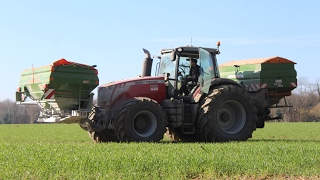 épandage dengrais 2017 avec un massey ferguson 8690 avec deux épandeur amazone [upl. by Eiroj]