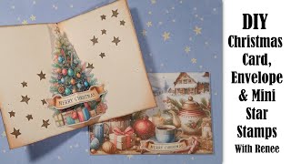 DIY Christmas Card Envelope amp Mini Star Stamps  With Renee [upl. by Ajar]