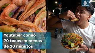 Youtuber Ale Minero come 70 tacos en tiempo récord taquería no le cumple premio [upl. by Kerrin]