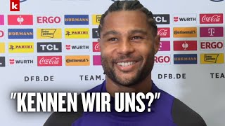 quotSo euphorisch Wahnsinnquot  Gnabry scherzt mit Reporter  DFBTeam [upl. by Kinsley698]