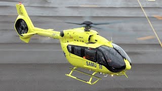 5 blades rotor 🚁 Samu 59 Airbus Helicopters H145 takeoff at Nancy airport [upl. by Morra]