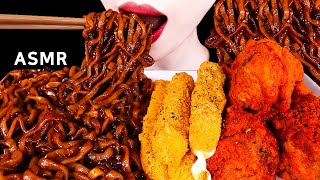 ASMR SPICY FRIED CHICKEN CHEESE STICK BLACK BEAN NOODLE 맵소킹치킨 짜장면 뿌링치즈스틱 EATING SOUNDS MUKBANG먹방 [upl. by Anyalram]