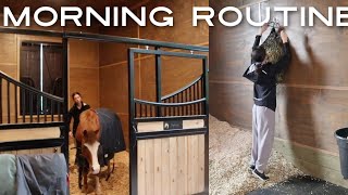 Equestrian barn morning routine feeding mucking out etc [upl. by Mellicent]