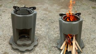 DIY Making Firewood Stove From Cement  Outdoor Stove Wood Burning [upl. by Amary]