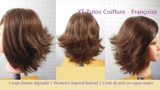 Coupe cheveux dégradée Femme  Layered Bob haircut  Corte de pelo en capas mujer [upl. by Wales482]