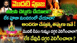 మొదటి పూజ తులసి చెట్టుకు చేయాలాలేక పూజా మందిరంలో చేయాలాDaiva Puja amp Tulasi Puja Niyamalu [upl. by Fauch]