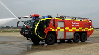 MAJOR AIRPORT CRASH TENDER RESPONSE  Airside at London Heathrow Airport with RAF Flypast [upl. by Sueahccaz]