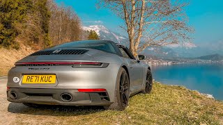 Porsche 911 Targa GTS 992 Review  London To Switzerland Roadtrip 🇨🇭 [upl. by Trumann695]