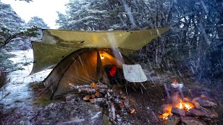 CAMPING in a SNOWSTORM  Forced to Shelter  Snow and Heavy Rain [upl. by Bernardina]