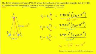 The three charges in Figure P1617 are at the vertices of an isosceles triangle Let q  700 nC and [upl. by Deonne594]