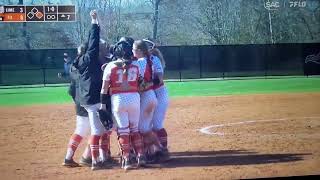 Softball pitcher catches line drive towards the face Turns double play to end game [upl. by Ruphina769]