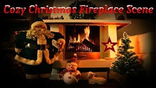 Cozy Fireplace Scene with Christmas Decorations Snowy Tree Santa Snowman Lamb [upl. by Jordans]