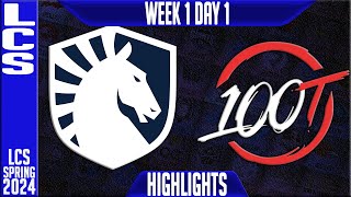 TL vs 100 Highlights  LCS Spring 2024 Week 1 Day 1  Team Liquid vs 100 Thieves [upl. by Falo]