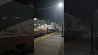 Amtrak Cascades Arrives Olympia Wa Centennial Station around 9pm with a leading charger engine [upl. by Yadsendew]