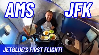 Jetblues FIRST FLIGHT Amsterdam  JFK  luxury Mint Studio Review [upl. by Arbmat843]