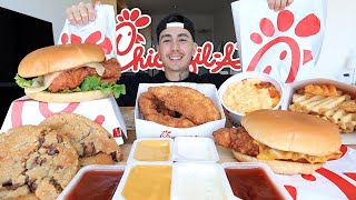 MUKBANG EATING ChickFilA Spicy Deluxe Sandwich Chicken Tenders Waffle Fries Mac And Cheese [upl. by Hanid]