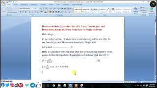 Estimation of Crystallite size xray density amp dislocation density from XRD data using origin soft [upl. by Dierdre]