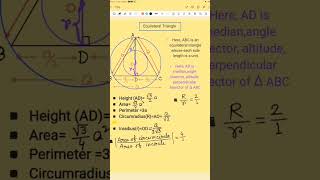 Equilateral triangle height area perimeter circumradius inradius 😊 shorts youtubeshorts ytshorts [upl. by Benilda904]