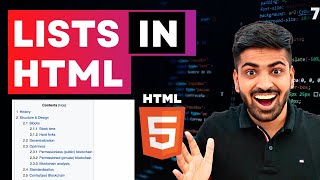 HTML Course Beginner to Advance  Lists in HTML  Web Development Course Lecture 7 [upl. by Manny]