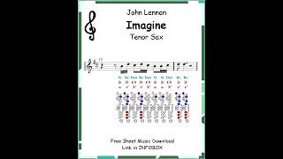 Tenor Sax  Imagine  John Lennon  Notes Tutorial  Sheet Music [upl. by Lomax]