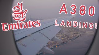 Emirates A380800 Sunrise Landing in Dubai Upper Deck view [upl. by Demaggio546]