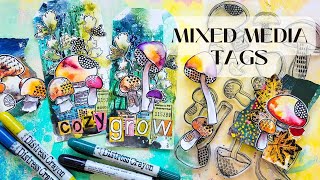 Mixed Media Tags 🍄Stencil Texture amp Crayons [upl. by Edita459]