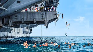 Why US Navy Sailors Risk Their Lives to Jump Off an Aircraft Carrier in Middle of the Sea [upl. by Maidel163]